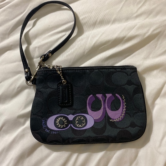 Coach Handbags - COACH designer black and purple wristlet bag wallet pre loved nice